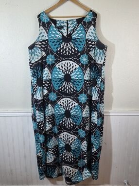 Ray Darten Dress Womens 3XL Blue Black Sleeveless Printed Midi Plus Size